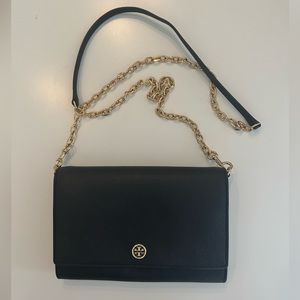 Tory Burch black and gold chain wallet
